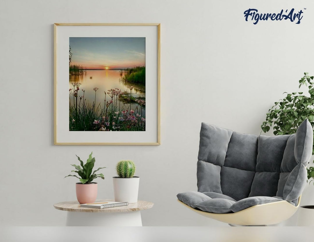 Figured'Art Malen Nach Zahlen Erwachsene Mit Rahmen Ruhiger See - Paint by Numbers Basteln DIY Baste