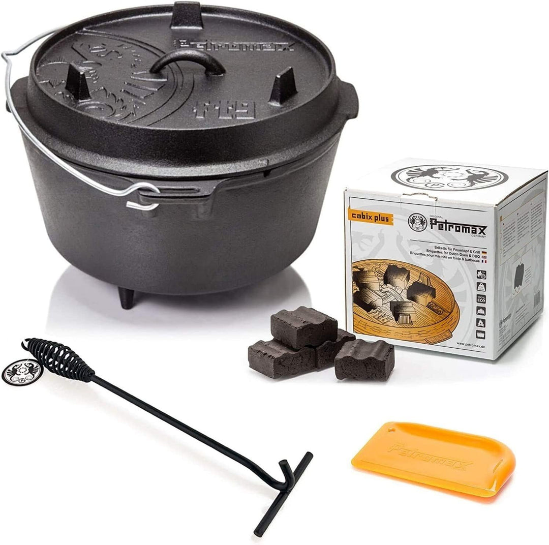 Petromax Feuertopf Starterset ft4.5 (Dutch Oven mit Standfüssen) inkl. Kohlen + Deckelheber + Schabe