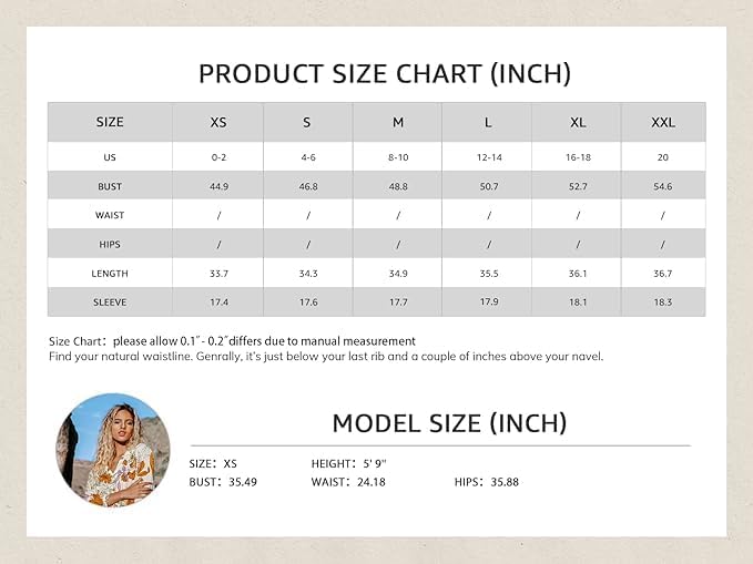 CUPSHE Damen Blusenkleid V Ausschnitt Langarm Lockeres Sommerkleid Freizeitkleider Bikini Cover Up H