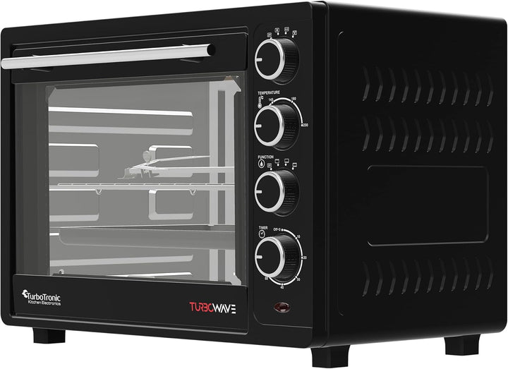 TurboTronic Minibackofen mit Umluft 35l schwarz 1600W, Mini Backofen mit 2 Backblechen, Timer, Pizza