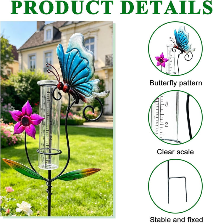 Regenmesser für Garten, Gartendeko Regenmesser Frostsicher, 89cm Gartenstecker Regenmesser, Niedersc