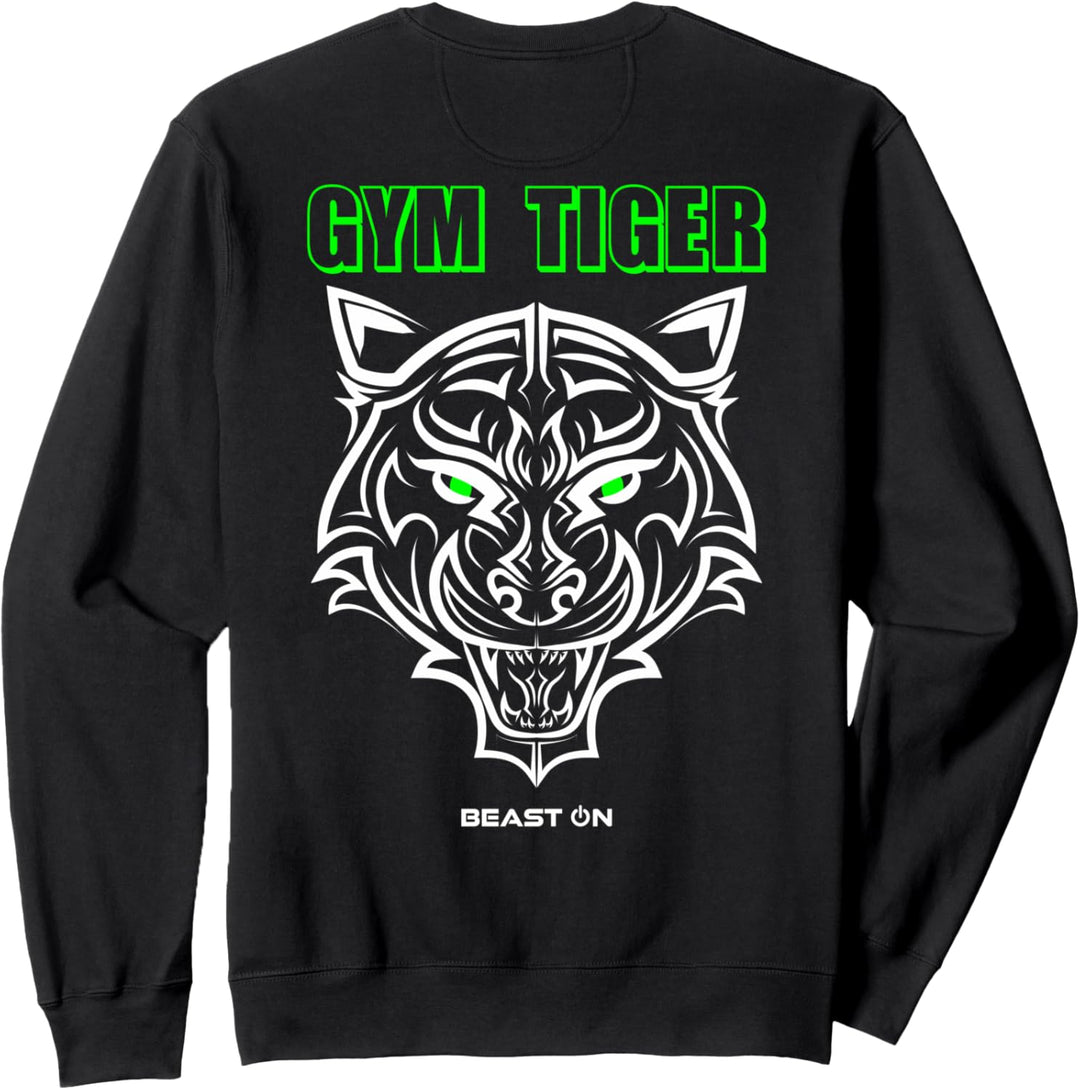 Gym Tiger Kopf Grün Rücken Design Workout Fitness Training Sweatshirt