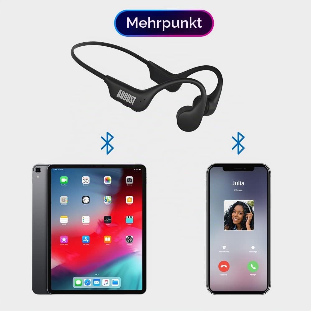 August EP400 Knochenschall Kopfhörer Bluetooth 5.3 Knochenleitungs-Kopfhörer mit Schutzklasse IP68 (