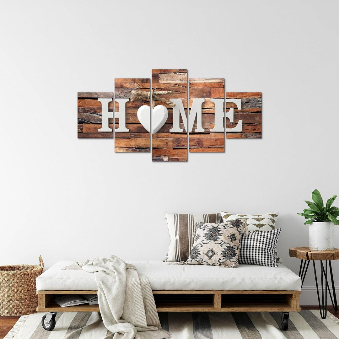 Runa Art Bild Wohnzimmer Home Holz 5 Teilig Mit Spruch Braun Wandbilder auf Vlies Leinwand 014753c B