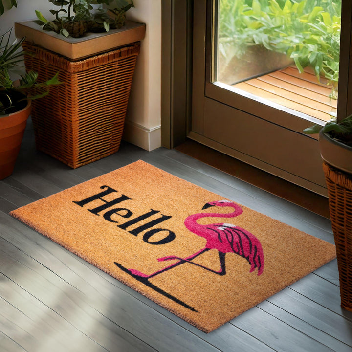BRUBAKER Fussmatte für Aussen und Innen - Hello Flamingo - 45 x 75 cm Schmutzfangmatte - Fussabtrete
