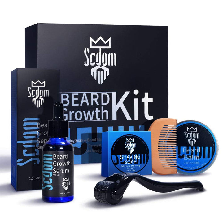 Gesichtsbehaarung Wachsen Kit, Scdom Bartwuchs Kit mit Titanium Derma Roller + Bartwuchs-Serum-Öl +