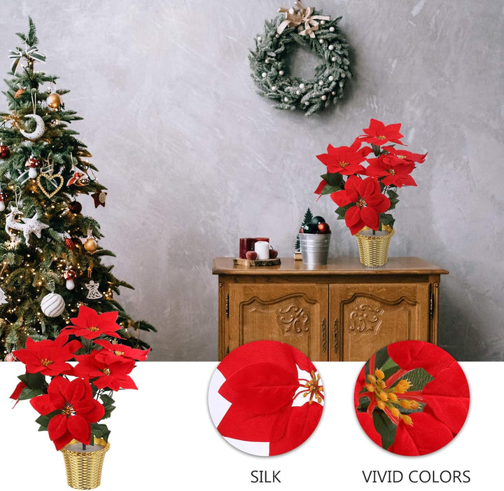 Homoyoyo Künstliche Weihnachtsstern-Töpfe Künstlicher Weihnachtsstern-Blumenstrauss aus Seide Roter