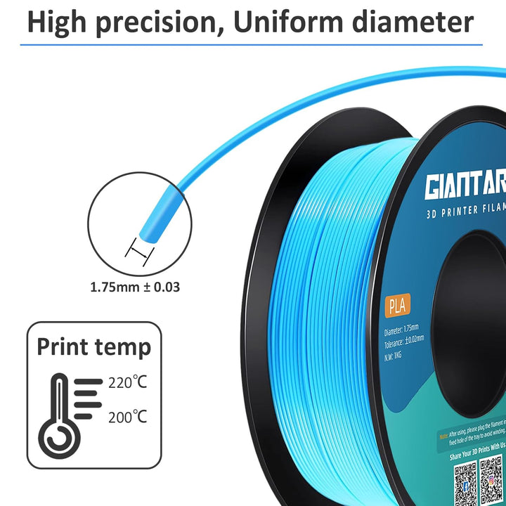 GIANTARM PLA Filament 1.75mm,3D Drucker Filament PLA 1kg,MaBgenauigkeit +/- 0,02mm,3D-Druckmateriali