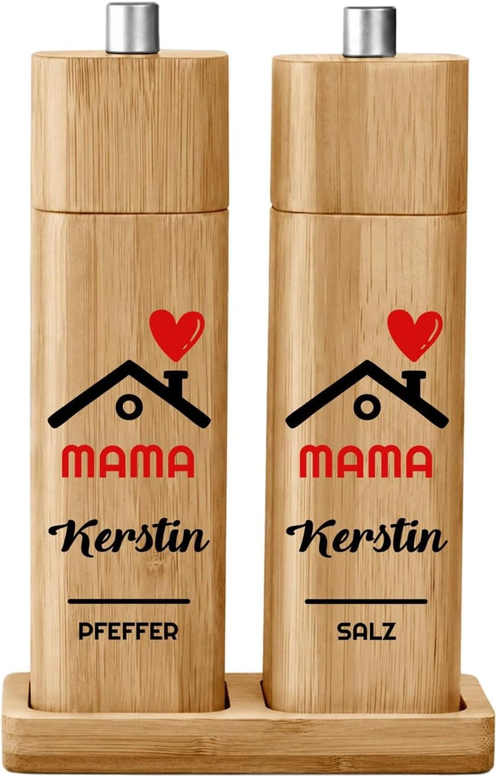 Maverton Bambus Salz und Pfeffermühle mit Aufdruck - Geburtstagsgeschenk für Frauen - personalisiert