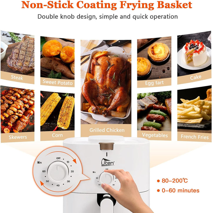 Heissluftfritteuse, 4L Air fryer XL Heissluftfriteuse für 2-6 Personen,1500W Friteuse mit Vorheizen
