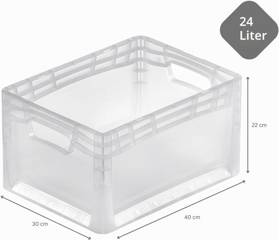 PROREGAL SuperSparSet 20x Transparenter Eurobehälter LightLine mit offenem Griff | HxBxT 22x30x40cm
