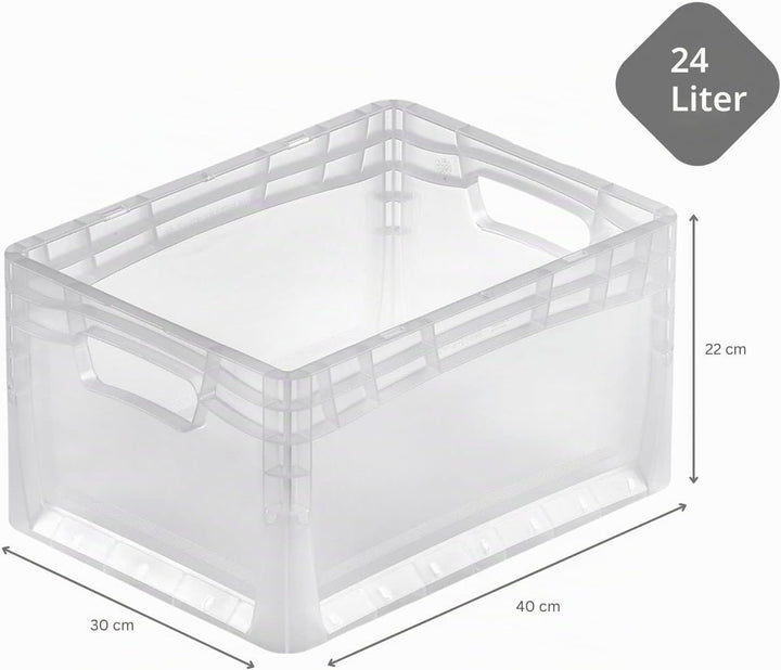 PROREGAL SuperSparSet 20x Transparenter Eurobehälter LightLine mit offenem Griff | HxBxT 22x30x40cm