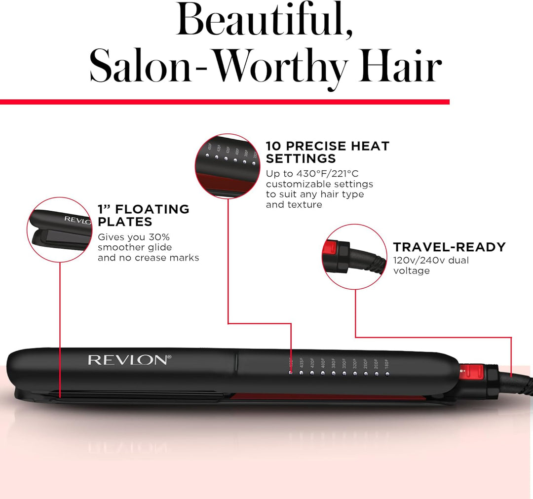 Revlon SmoothStay 25 mm Glätteisen mit Kokosnussöl-Infusion + Reisebeutel (schwimmende Platten mit a