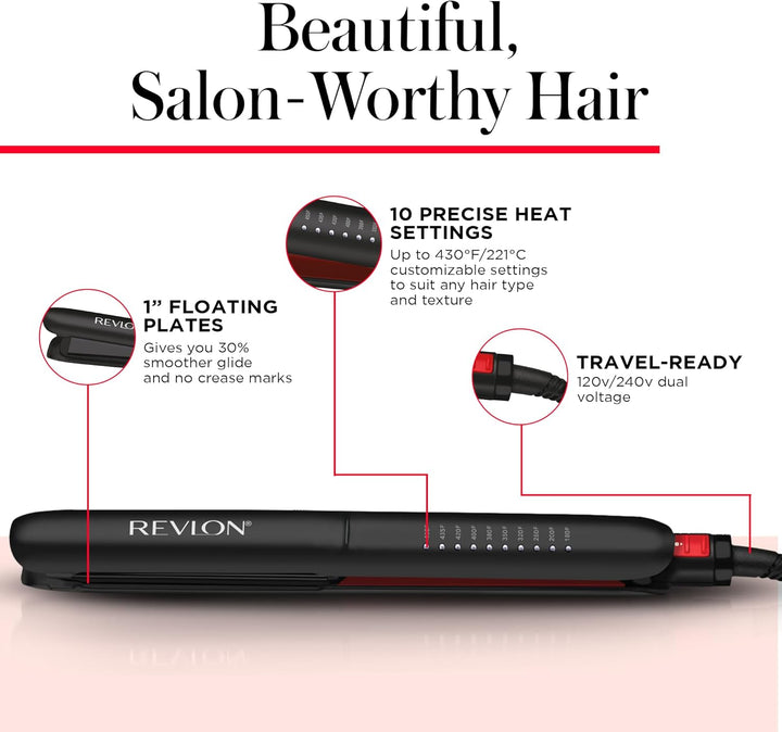 Revlon SmoothStay 25 mm Glätteisen mit Kokosnussöl-Infusion + Reisebeutel (schwimmende Platten mit a