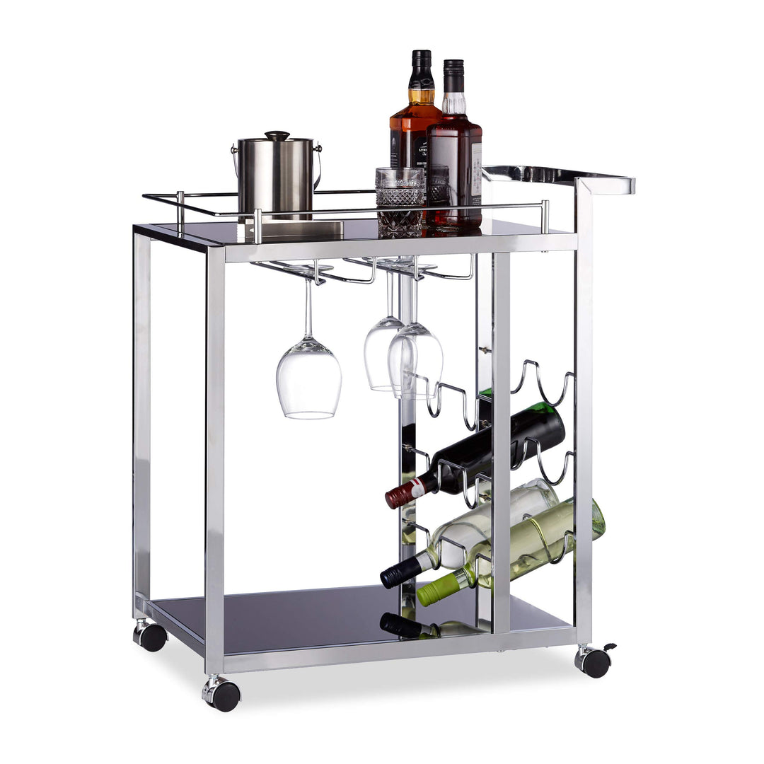 Relaxdays Servierwagen Glas BARON schwarz, Design Rund, Metall, HxBxT: 73 x 46 x 74 cm, Küchenwagen,