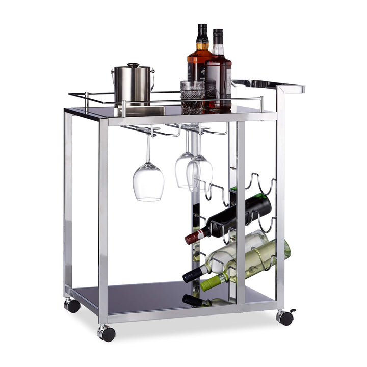 Relaxdays Servierwagen Glas BARON schwarz, Design Rund, Metall, HxBxT: 73 x 46 x 74 cm, Küchenwagen,