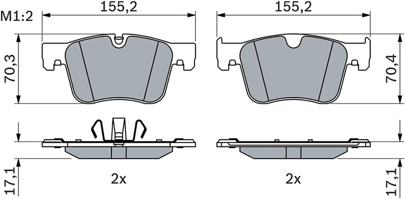 Bosch BP2482 Bremsbeläge - Vorderachse - ECE-R90 Zertifizierung - vier Bremsbeläge pro Set