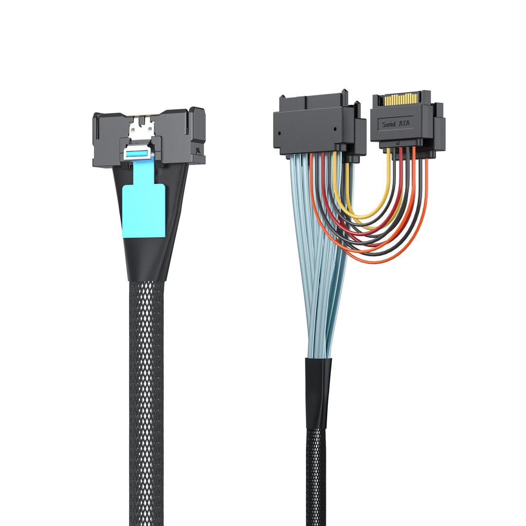10Gtek PCIe GEN5 MCIO 8X SFF-TA-1016 to 2x U.2 SFF-8639 with 15pin SATA power, 0.75m(2.46ft) MCIO to