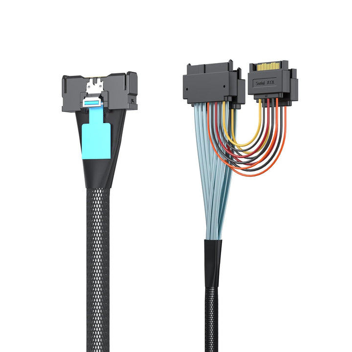 10Gtek PCIe GEN5 MCIO 8X SFF-TA-1016 to 2x U.2 SFF-8639 with 15pin SATA power, 0.75m(2.46ft) MCIO to