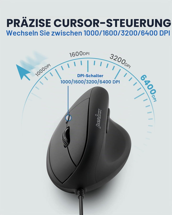 Perixx PERIMICE-508 Programmierbare Ergonomische Maus -Vertikal - Schnurgebunden - 1000/1600 dpi - I