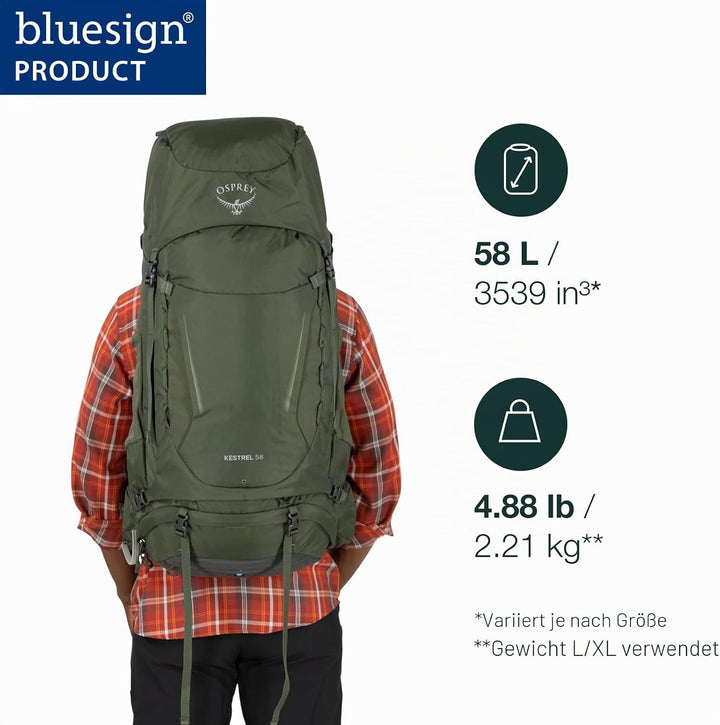 Osprey Europe Herren Kestrel 58 Backpack Bonsai Green L-XL, Bonsai Green L-XL
