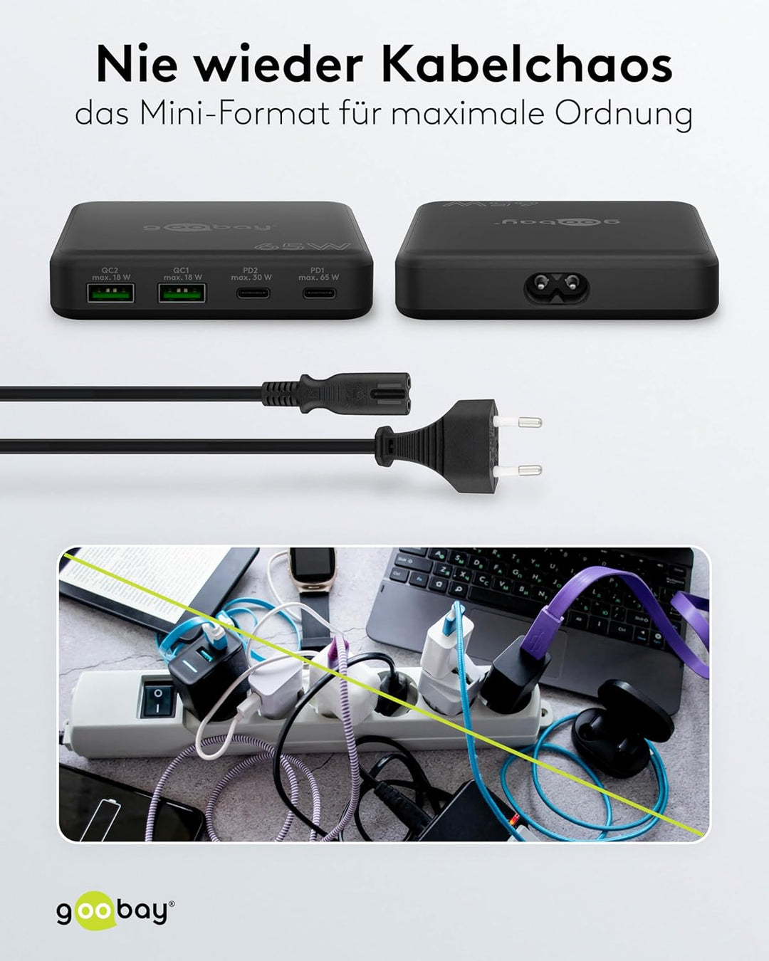 goobay 61772 Multiport 4-Fach USB-C Ladegerät mit 65W Leistung/lädt mehrere Geräte gleichzeitig über