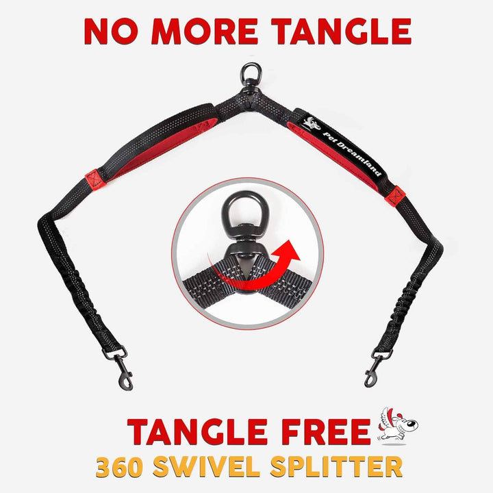 Pet Dreamland Dog Coupler 360 Leash Splitter for Small, Medium Dogs, No Tangle, Shock Absorbing Refl