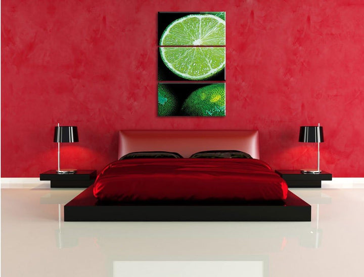 Pixxprint aufgeschnittene Limetten 3-Teiler Leinwandbild 120x80 Bild auf Leinwand