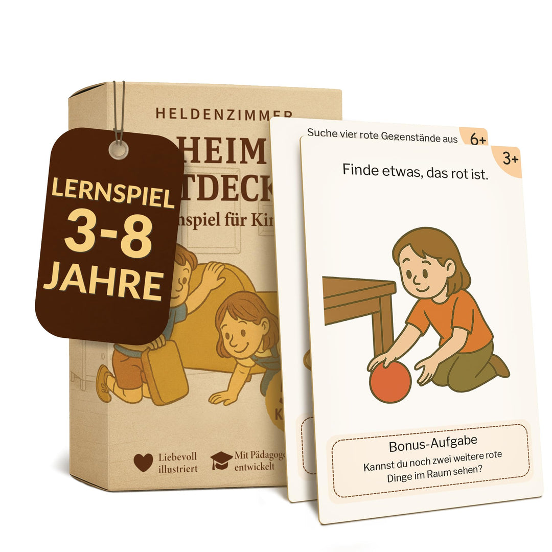 Heldenzimmer Indoor Suchspiel Kinder – Spiele für Zuhause Drinnen | 100 Aufgaben Suchspiel, 50 Doppe