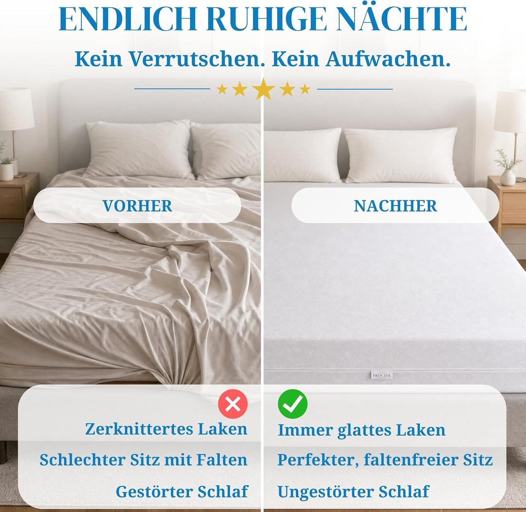 PROCAVE Matratzenbezug Frottee unversteppt 140 x 190 cm | Matratzen-Höhe 10-15cm | Matratzenschoner