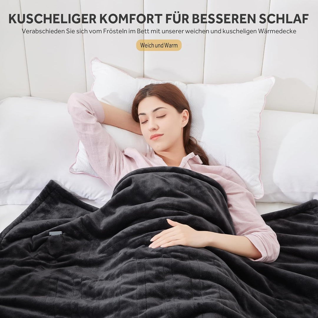 Warmrest Elektrische Heizdecke, Flanell, 150 x 200 cm, 6 Temperaturstufen, 1-10 Stunden, automatisch