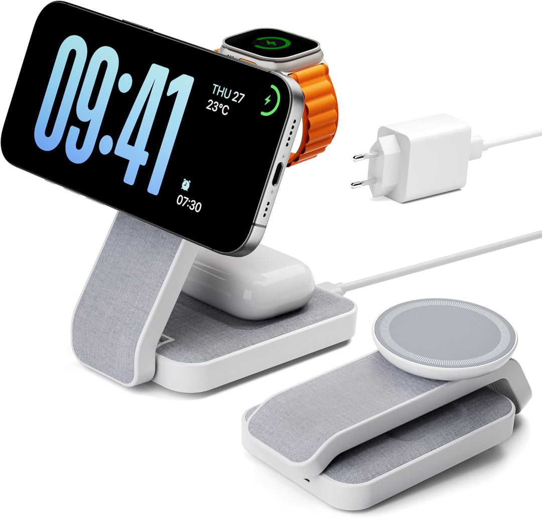 Eazpower Magsafe Ladestation für Apple Watch und iPhone 3 In 1 Faltbar, Kabellose iPhone Ladestation