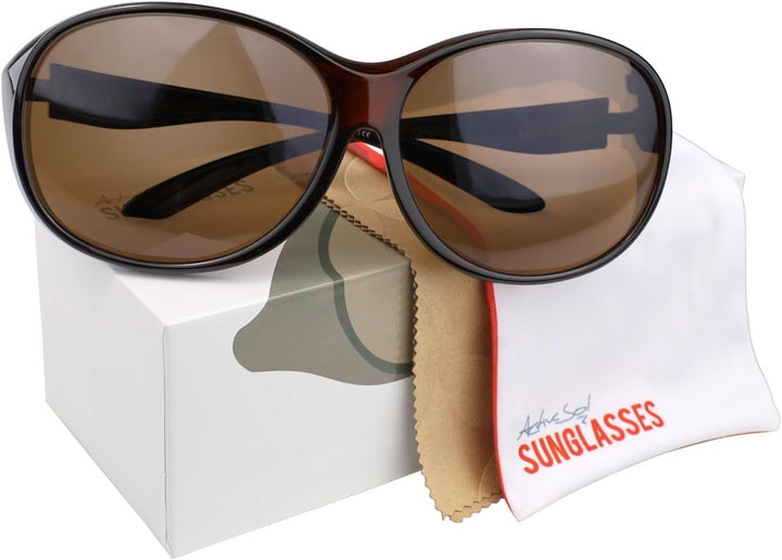 ActiveSol Überzieh-Sonnenbrille Mega | Grosse Überziehbrille für Brillenräger | polarisiert Braun, B