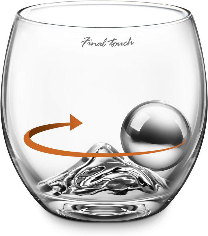 Final Touch Stainless Steel Edition On The Rocks Drinking Glass Set - Whiskyglas Glas und Eiskugel S