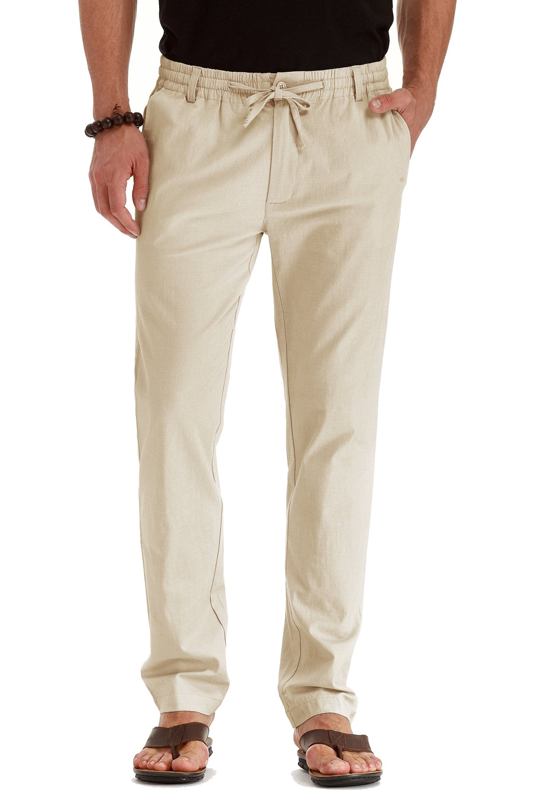 Ninee Herren Leinen Kordelzug Hose Casual Sommer Strand Lose Hose 36 05 Beige, 36 05 Beige
