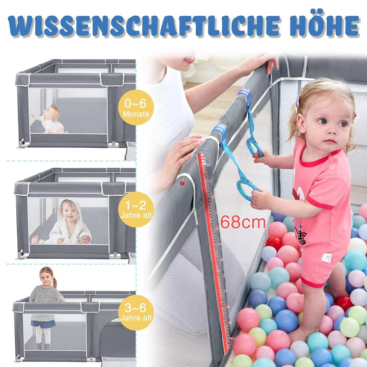 Baby Laufstall grosse grau Laufgitter Absperrgitter mit stabilem Saugnapf spielzaun transparent und