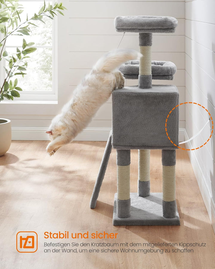 Feandrea Kratzbaum klein, Katzenbaum mit Kratzbrett, Plattformen, für Katze, weicher Plüsch, 115 cm,