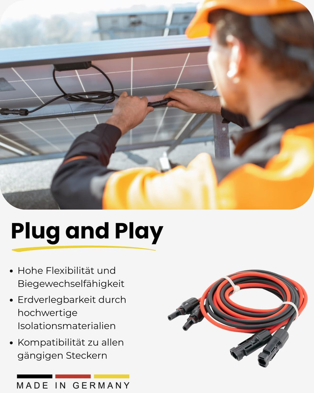 Premium Verlängerungskabel 4mm² inkl. Solarstecker 2x4m – TÜV Rheinland geprüft – UV-beständig & fle