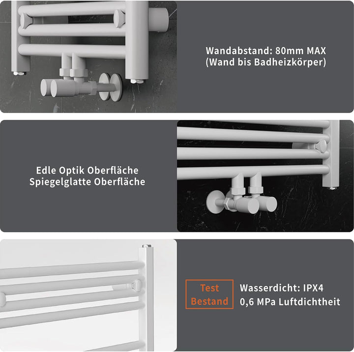 Badheizkörper Mittelanschluss 1160x600 mm, 600W Handtuchheizkörper &amp; Handtuchtrockner, Einfach Insta