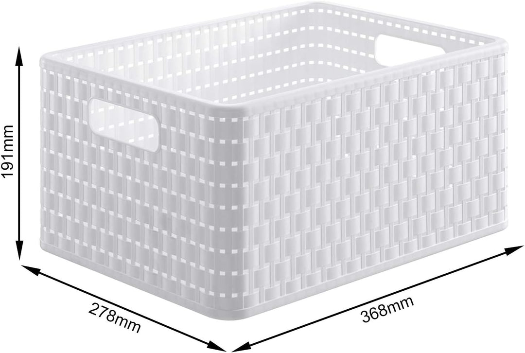Rotho Country 3er-Set Aufbewahrungsbox 18l in Rattan-Optik, Kunststoff (PP) BPA-frei, weiss, 3 x A4/