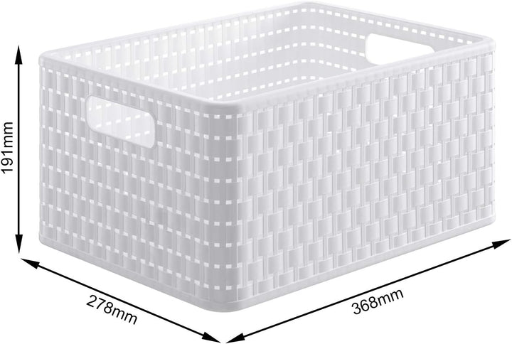 Rotho Country 3er-Set Aufbewahrungsbox 18l in Rattan-Optik, Kunststoff (PP) BPA-frei, weiss, 3 x A4/