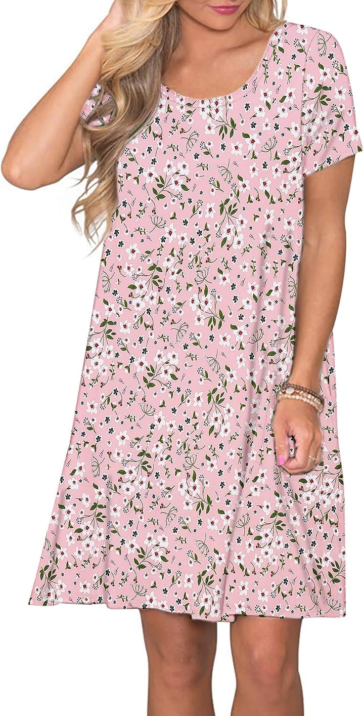 AUSELILY Damen Kleider Sommer Kurzarm Shirtkleider Kurz Sommerkleider Leicht Freizeitkleid mit Tasch