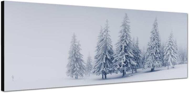 Paul Sinus Art Panoramabild auf Leinwand und Keilrahmen 150x50cm Winterwald Schnee Landschaft Nebel