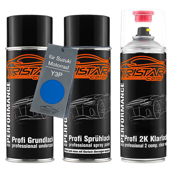 TRISTARcolor Motorradlack 2K Spraydosen Set für Suzuki Motorrad Y3P Blue Perl Grundlack Basislack 2