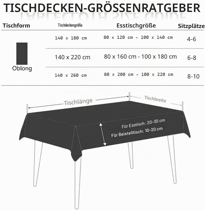 Fleckenabweisende Tischdecke rechteckig aus Baumwollleinen mit Quastenrand abwischbar aus Pulver für