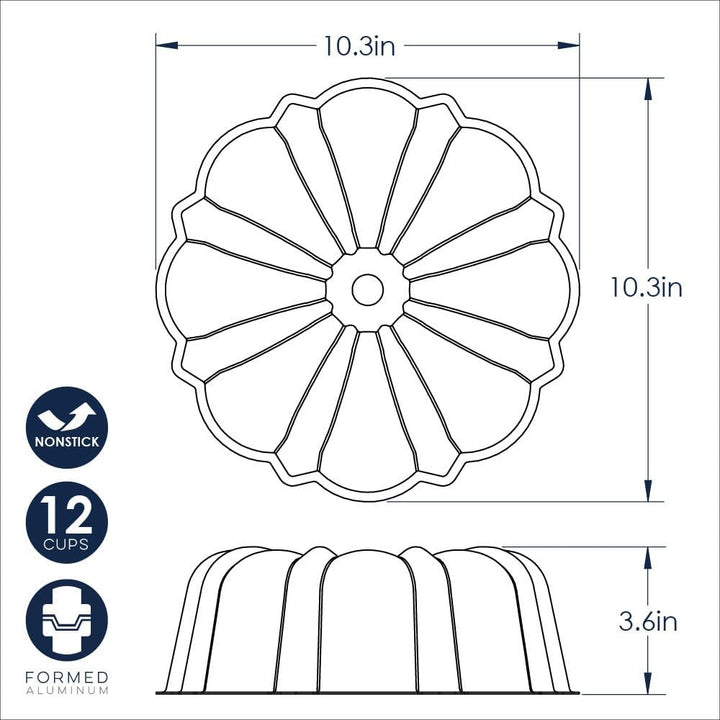 Nordic Ware Leckerli Gugelhupfform für 12 Tassen, 51172, Light Champagne, Gugelhupf