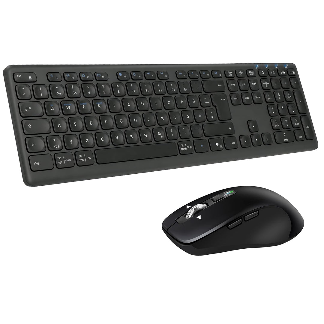 M9300 Kabelloses Tastatur Maus Combo, 2-in-1 USB Empfänger und Zwei Bluetooth, 18-Monate Batterielau
