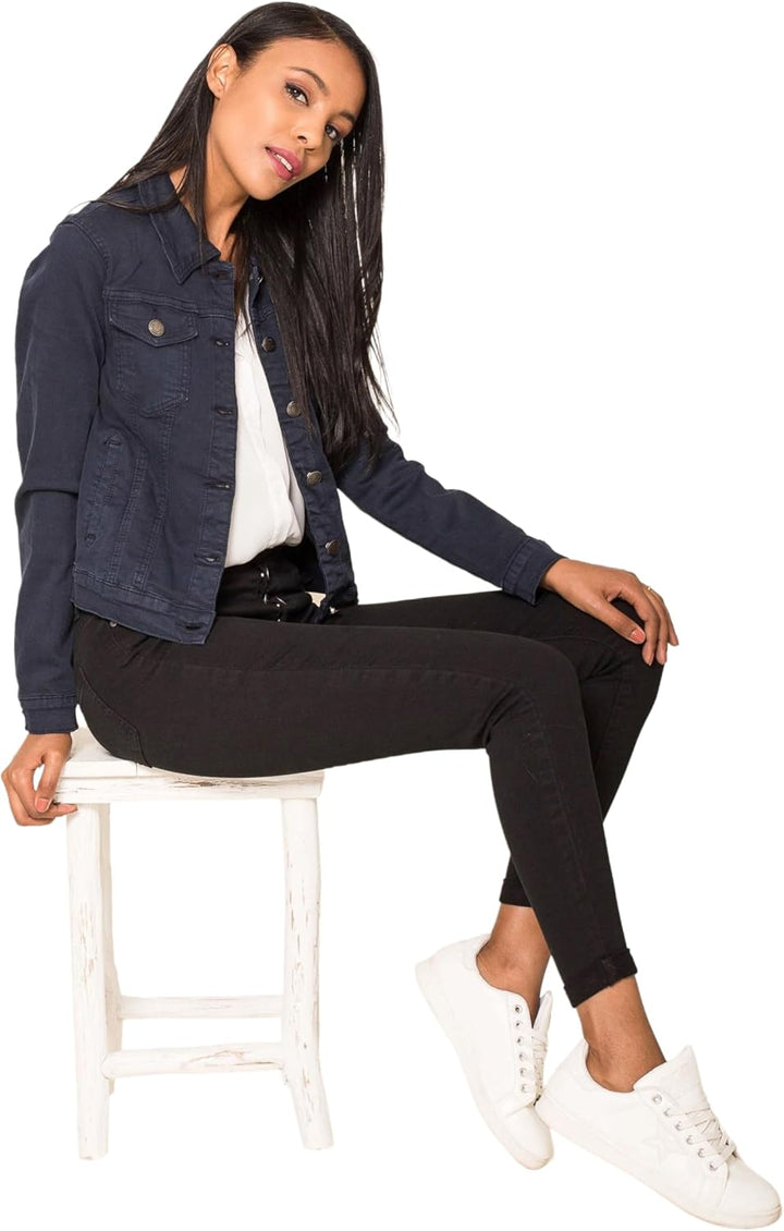 Nina Carter J212 Damen Slim-Fit Jeansjacke – Farbige Übergangsjacke mit Kent-Kragen und Taschen – Fr
