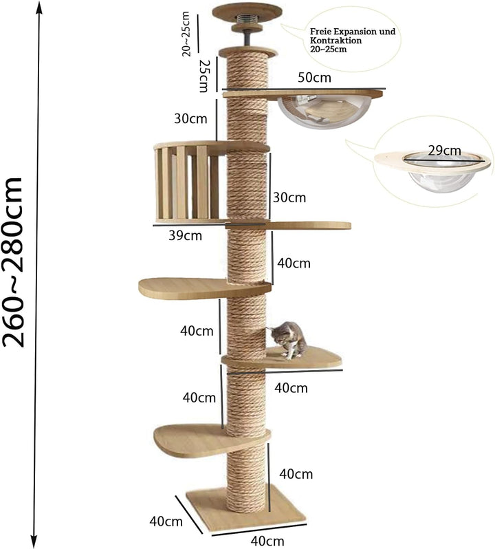 Kratzbaum deckenspanner hoch,11CM breit Sisalseil für kratzbaum,Raumkapsel,Katzenkäfig, 4 Plattforme