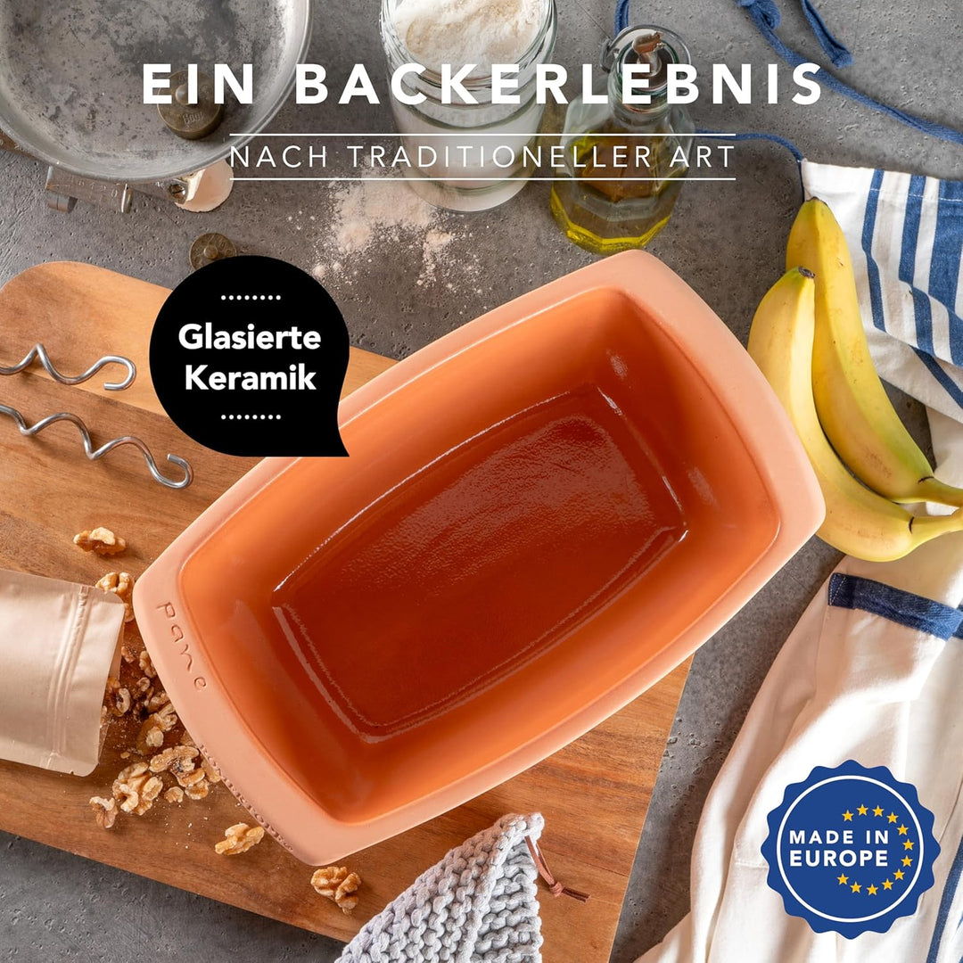 Romertopf Brotbackform aus Keramik Kastenform für 1,5Kg Backgut 34,5cm Brottopf zum Backen von Brot